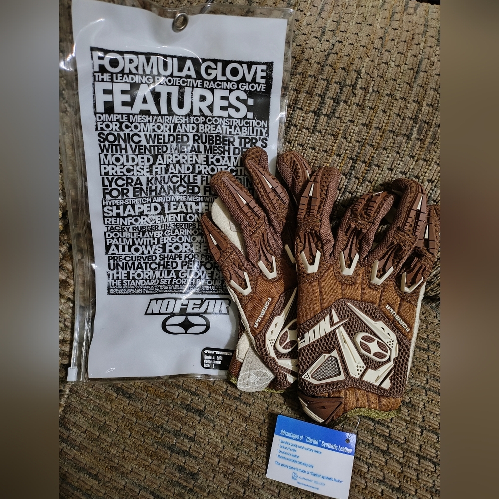 No Fear Formula Motocross Gloves Tan Small MX Tech Clarino Lycra Knuckle